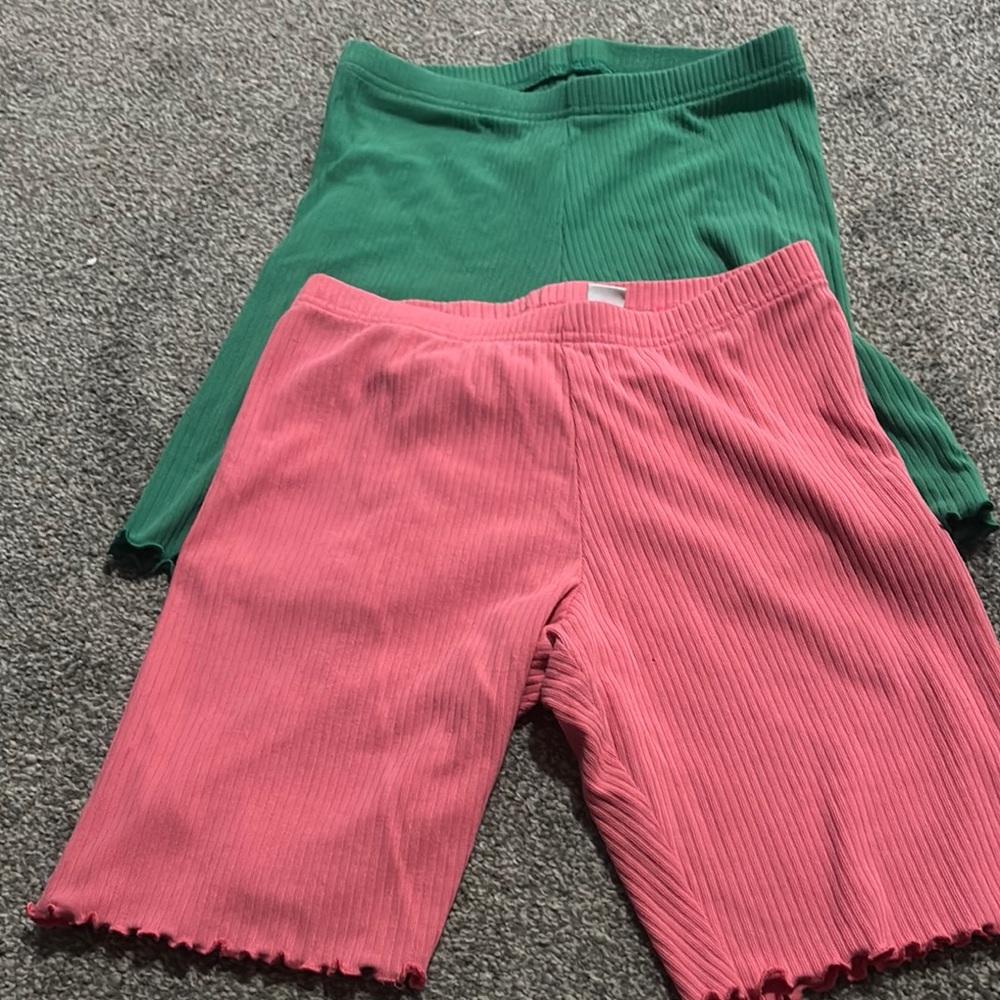 Old Navy Pink and Green Ribbed Shorts and Black shorts